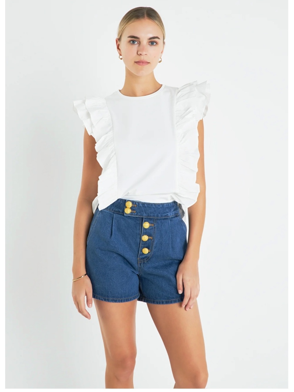English Factory White POPLIN RUFFLE DETAIL SLEEVELESS size S